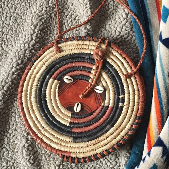 VINTAGE | Handmade Rattan Leather Circle Woven Bag - Picture 1 of 7